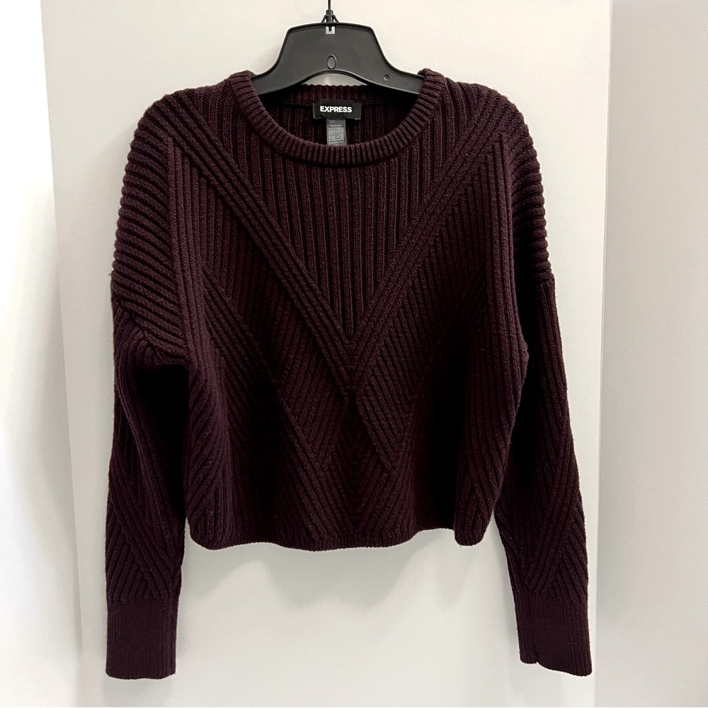 EXPRESS Ribbed Crew Neck Sweater-Dark Purple - Picture 2 of 7